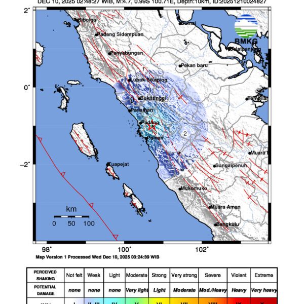 Gempa Berkekuatan 4,7 SR, pusat gempa berada di darat 18 km barat daya Kab. Solok Gempa Berkekuatan 4,7 SR, pusat gempa berada di darat 18 km barat daya Kab. Solok