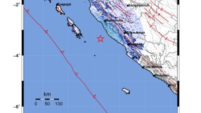 Gempa Berkekuatan 4,8 SR, pusat gempa berada di laut 87 km tenggara Mukomuko