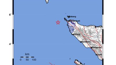 Gempa Berkekuatan 4,6 SR, pusat gempa berada di laut 94 km barat daya Kota Sabang